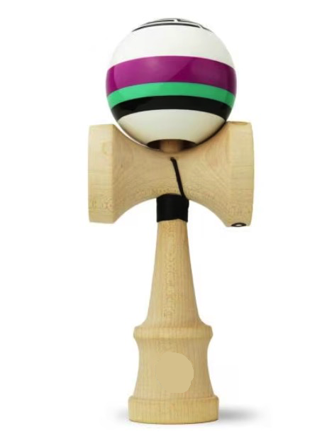 Kendama profesionala din lemn 18 cm model clasic bila colorata MOV/ALB